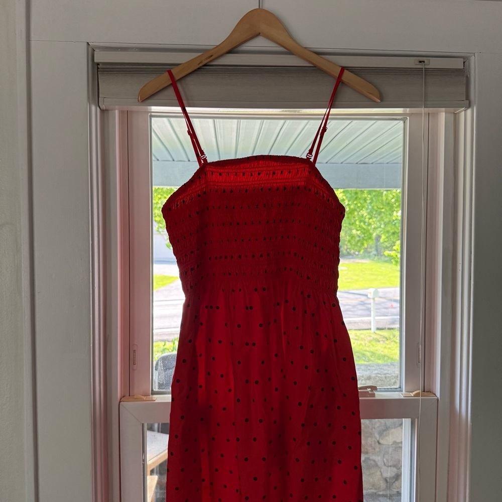 a new day Red Smocked Polka Dot Sundress